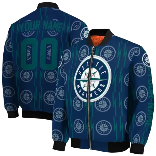 custom seattle mariners bolt stripe navy blue bomber jacket fashion forward