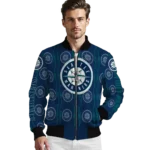 custom seattle mariners bolt stripe navy blue bomber jacket best selling