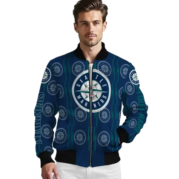 custom seattle mariners bolt stripe navy blue bomber jacket high quality