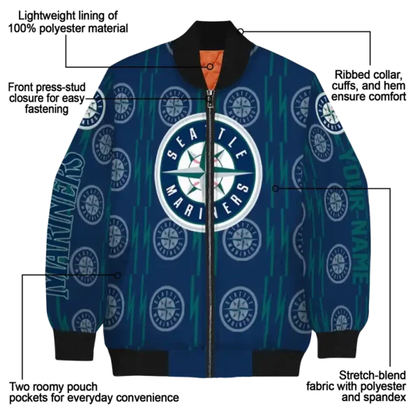 custom seattle mariners bolt stripe navy blue bomber jacket new arrival