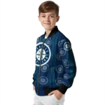 custom seattle mariners bolt stripe navy blue bomber jacket best selling