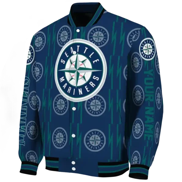 custom seattle mariners bolt stripe navy blue varsity jacket best selling