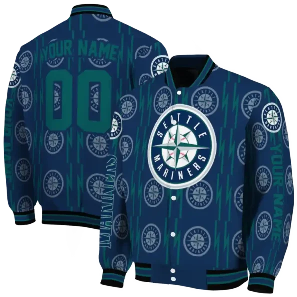 custom seattle mariners bolt stripe navy blue varsity jacket fashion forward