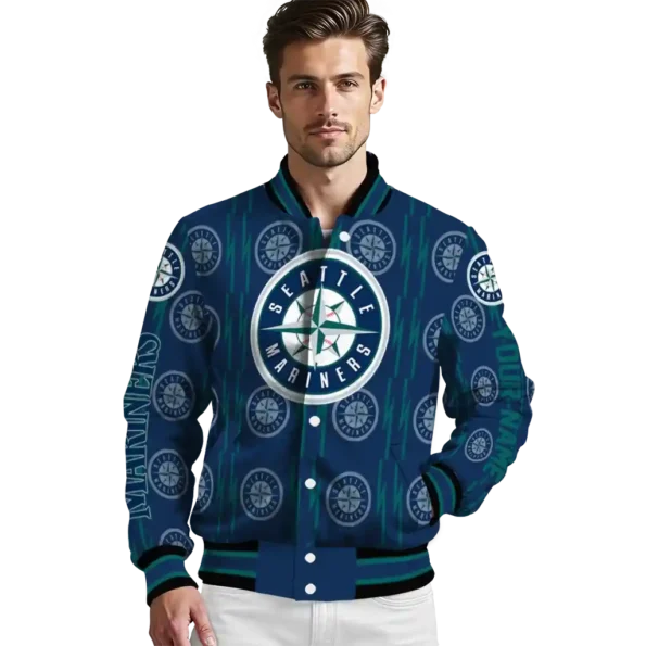 custom seattle mariners bolt stripe navy blue varsity jacket high quality