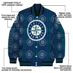 custom seattle mariners bolt stripe navy blue varsity jacket best selling