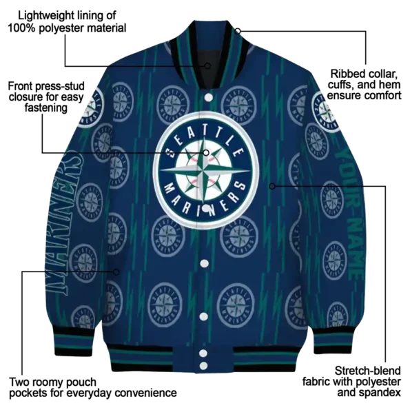 custom seattle mariners bolt stripe navy blue varsity jacket new arrival