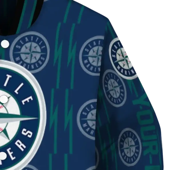 custom seattle mariners bolt stripe navy blue varsity jacket premium grade