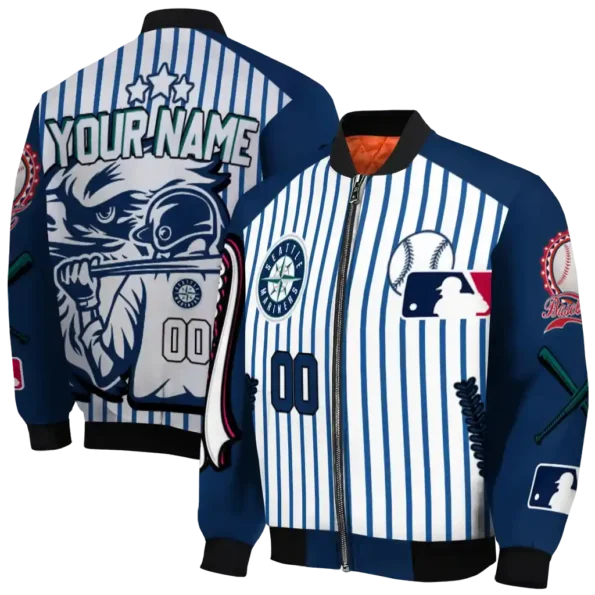 custom seattle mariners eagle baseball navy blue white bomber jacket fashion forward