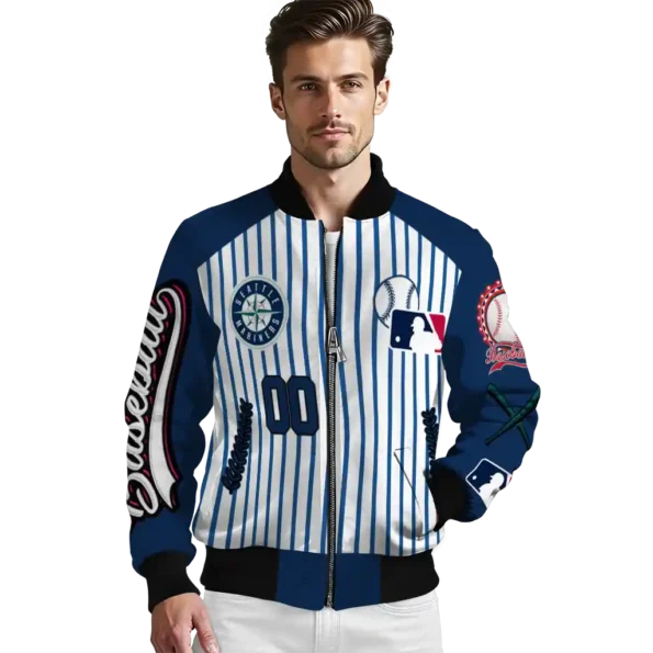 custom seattle mariners eagle baseball navy blue white bomber jacket high quality