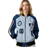 custom seattle mariners eagle baseball navy blue white bomber jacket best selling