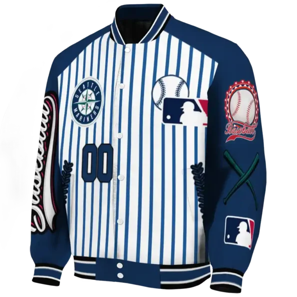 custom seattle mariners eagle baseball navy blue white varsity jacket best selling