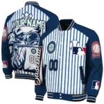 custom seattle mariners eagle baseball navy blue white varsity jacket best selling