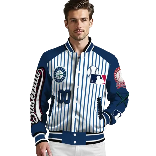 custom seattle mariners eagle baseball navy blue white varsity jacket high quality