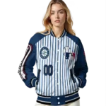 custom seattle mariners eagle baseball navy blue white varsity jacket best selling