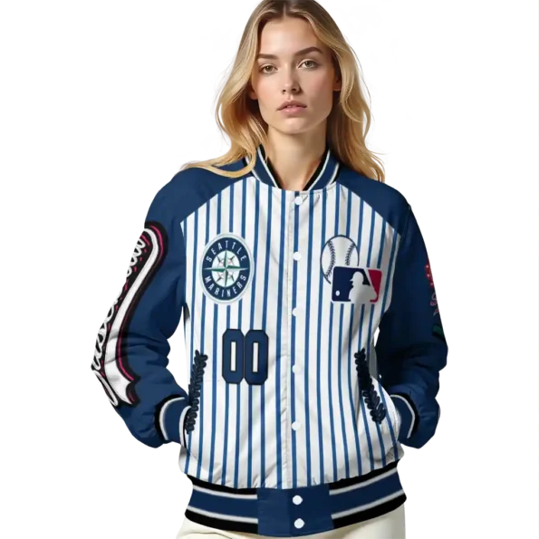 custom seattle mariners eagle baseball navy blue white varsity jacket latest model