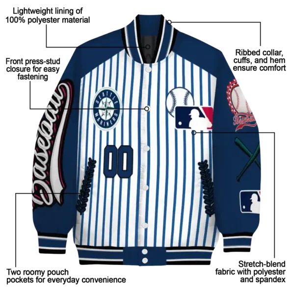 custom seattle mariners eagle baseball navy blue white varsity jacket new arrival