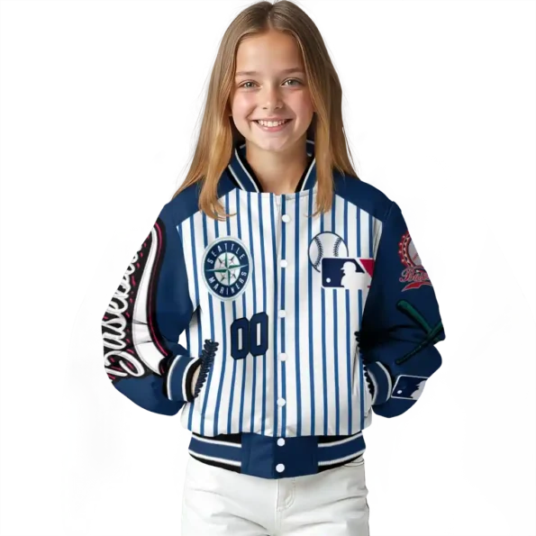 custom seattle mariners eagle baseball navy blue white varsity jacket top rated