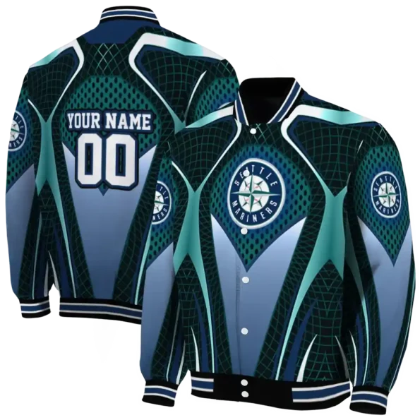 custom seattle mariners mesh chest teal crocs black varsity jacket fashion forward