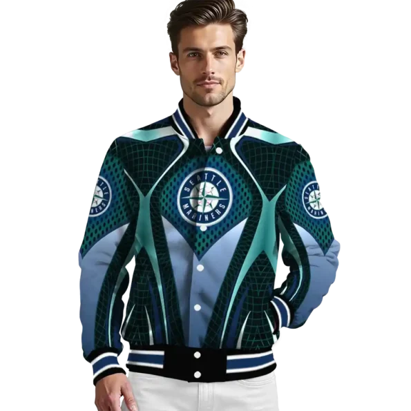 custom seattle mariners mesh chest teal crocs black varsity jacket high quality
