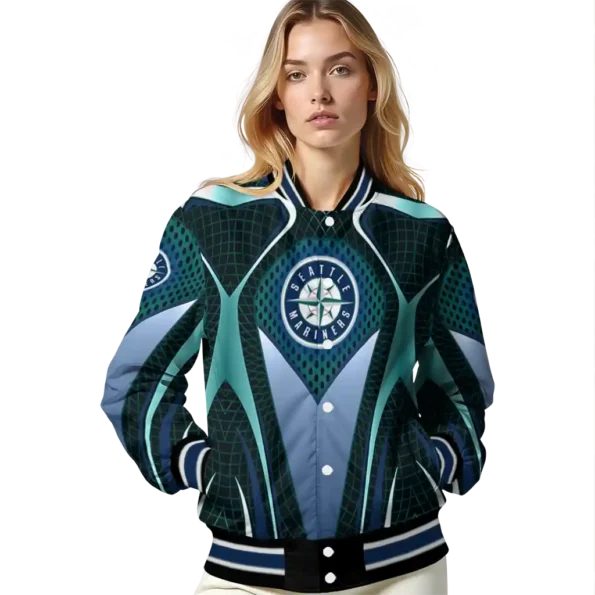 custom seattle mariners mesh chest teal crocs black varsity jacket latest model