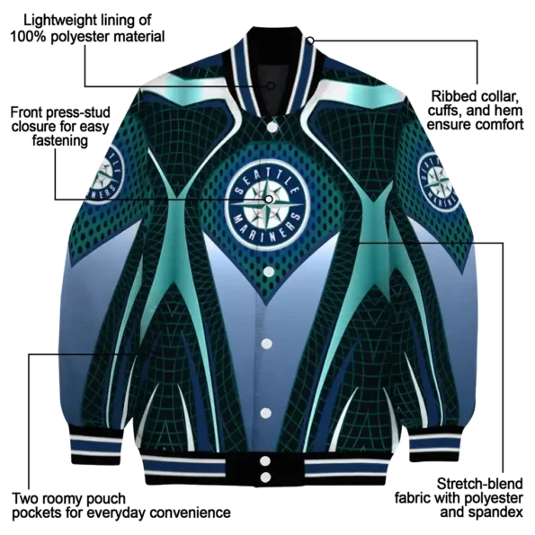 custom seattle mariners mesh chest teal crocs black varsity jacket new arrival