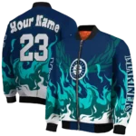 custom seattle mariners winged blaze navy blue white bomber jacket best selling