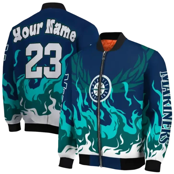 custom seattle mariners winged blaze navy blue white bomber jacket fashion forward