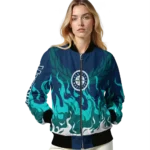 custom seattle mariners winged blaze navy blue white bomber jacket best selling