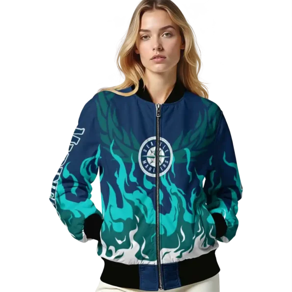 custom seattle mariners winged blaze navy blue white bomber jacket latest model