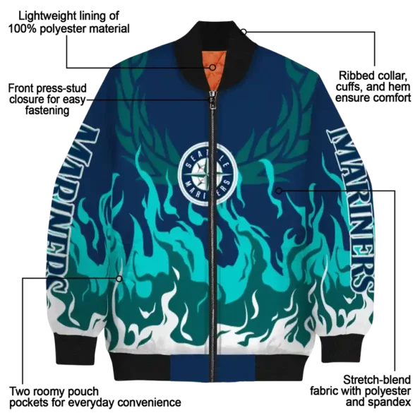 custom seattle mariners winged blaze navy blue white bomber jacket new arrival