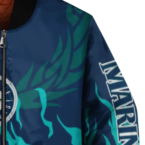 custom seattle mariners winged blaze navy blue white bomber jacket premium grade