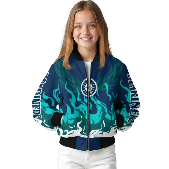 custom seattle mariners winged blaze navy blue white bomber jacket top rated