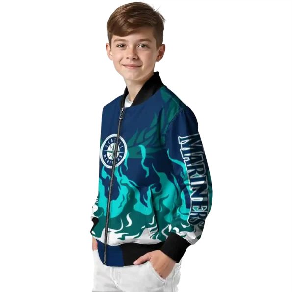 custom seattle mariners winged blaze navy blue white bomber jacket trendy