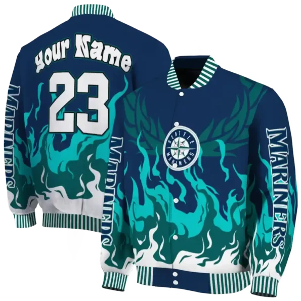 custom seattle mariners winged blaze navy blue white varsity jacket fashion forward