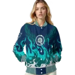 custom seattle mariners winged blaze navy blue white varsity jacket best selling