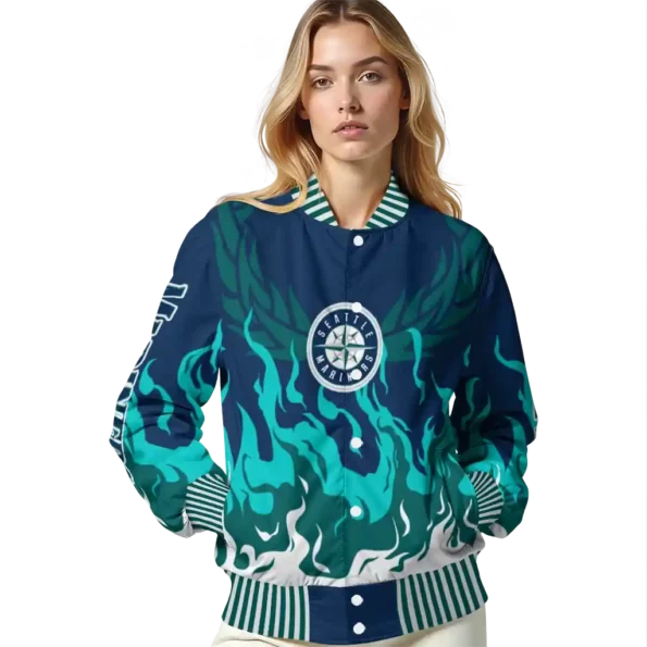custom seattle mariners winged blaze navy blue white varsity jacket latest model
