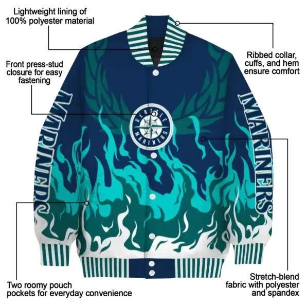 custom seattle mariners winged blaze navy blue white varsity jacket new arrival