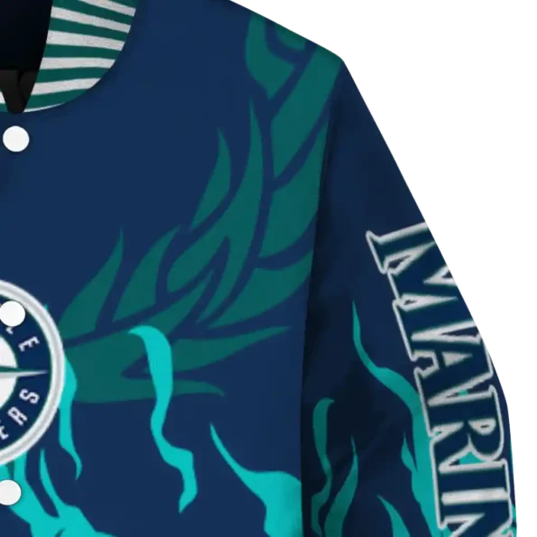 custom seattle mariners winged blaze navy blue white varsity jacket premium grade