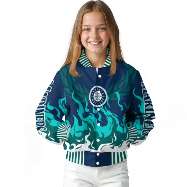 custom seattle mariners winged blaze navy blue white varsity jacket top rated