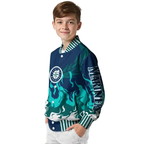 custom seattle mariners winged blaze navy blue white varsity jacket trendy
