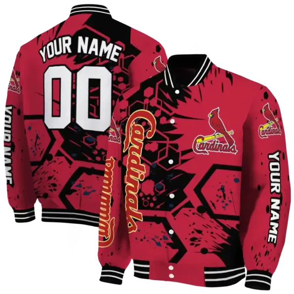 custom st louis cardinals hexagon cluster red black varsity jacket fashion forward