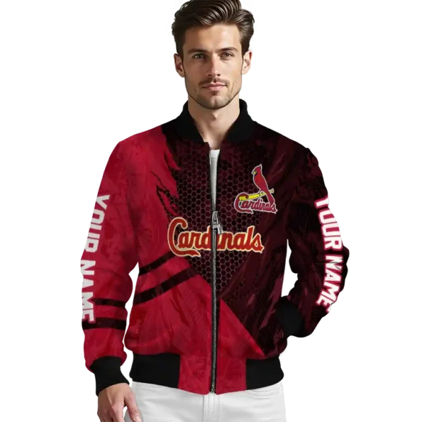 custom st louis cardinals hexagon mesh red black bomber jacket high quality