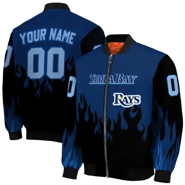 custom tampa bay rays flame border navy black bomber jacket fashion forward