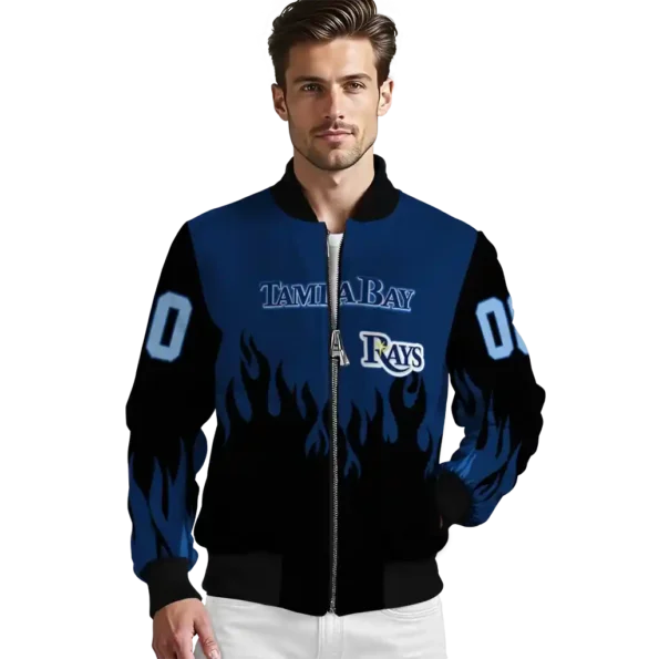 custom tampa bay rays flame border navy black bomber jacket high quality