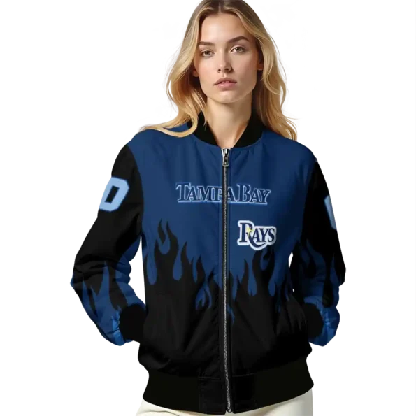custom tampa bay rays flame border navy black bomber jacket latest model