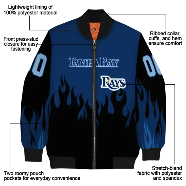 custom tampa bay rays flame border navy black bomber jacket new arrival