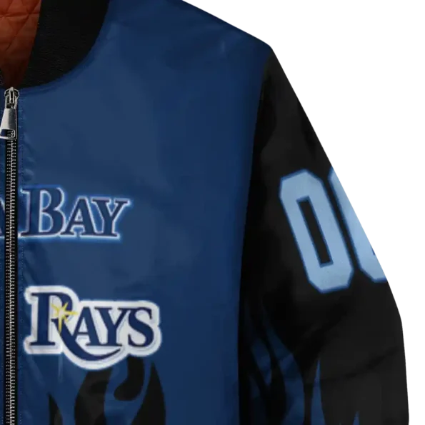 custom tampa bay rays flame border navy black bomber jacket premium grade