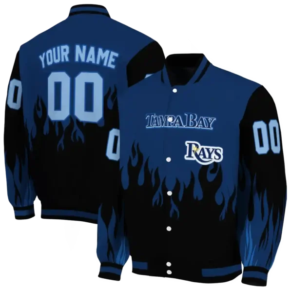 custom tampa bay rays flame border navy black varsity jacket fashion forward