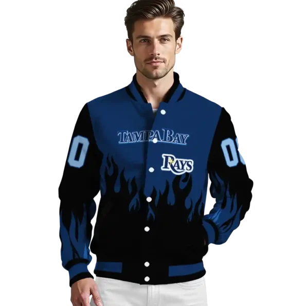 custom tampa bay rays flame border navy black varsity jacket high quality