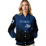 custom tampa bay rays flame border navy black varsity jacket best selling